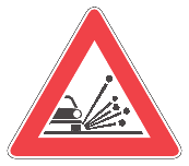 Segnale di materiale instabile sulla strada